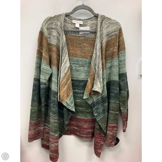 Sweater Cardigan By Christopher And Banks In Green & Orange, Size: L