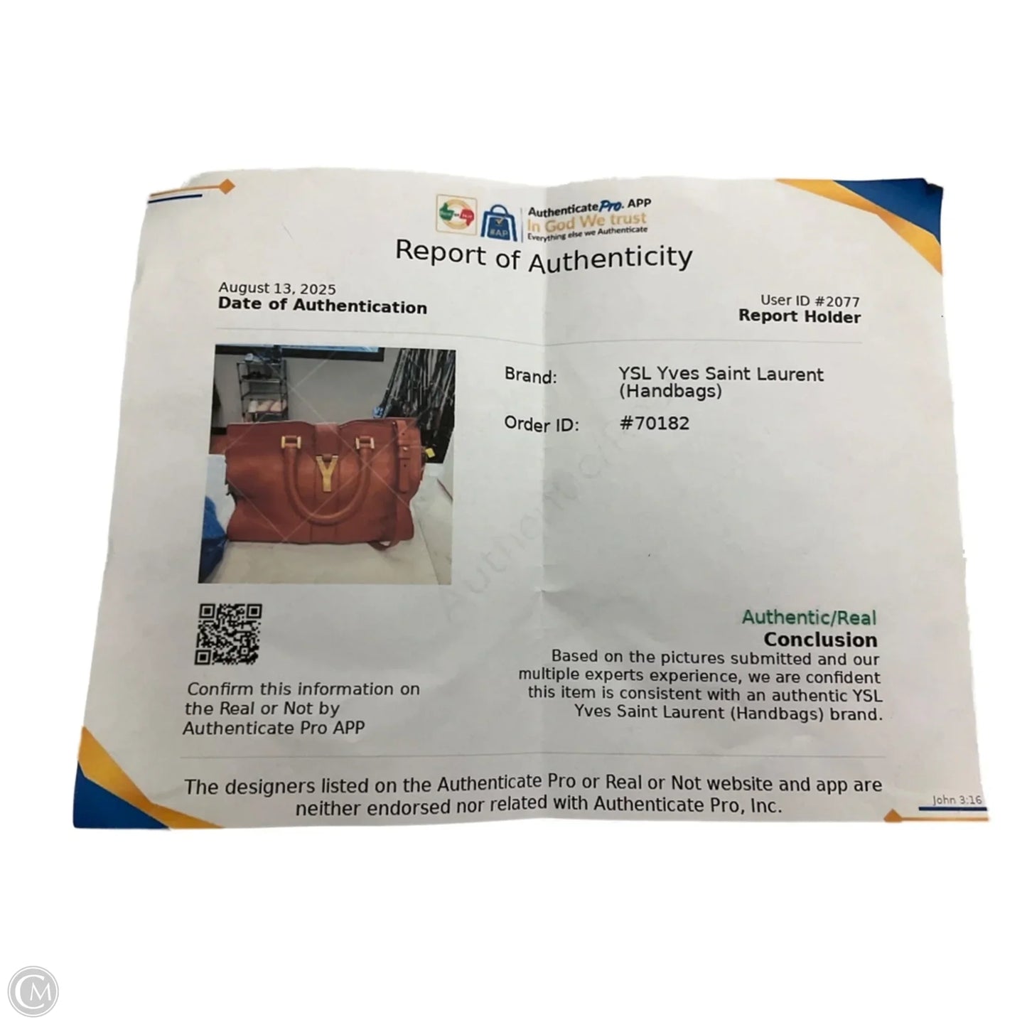 Handbag Luxury Designer By Yves Saint Laurent, Size: Small