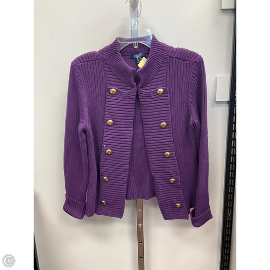 Sweater Cardigan By Chaps In Purple, Size: L