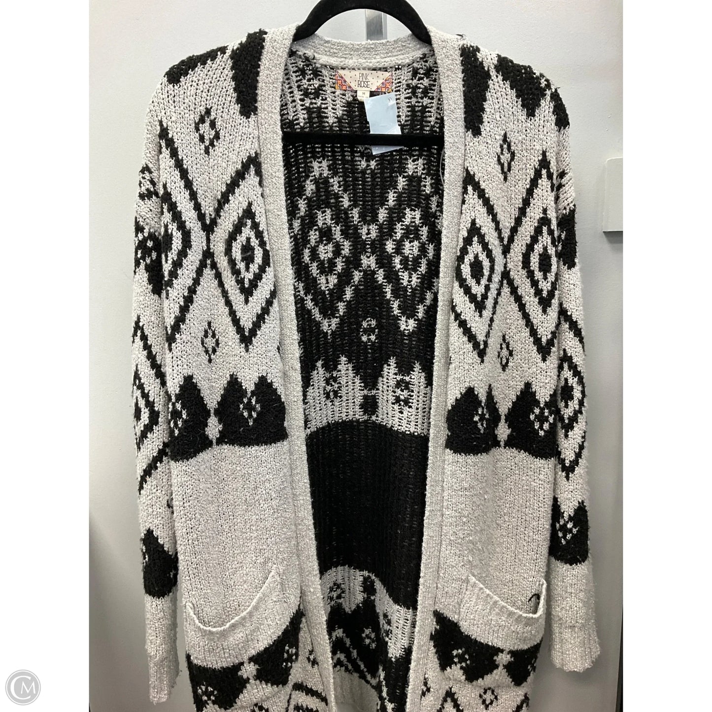 Sweater Cardigan By Pink Rose In Black & Grey, Size: M