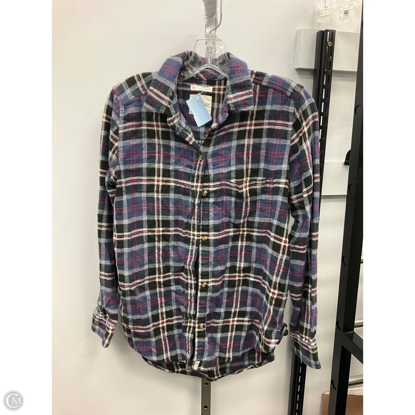 Top Long Sleeve By American Eagle In Plaid Pattern, Size: S