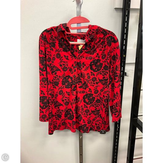 Top 3/4 Sleeve By Charter Club In Black & Red, Size: L