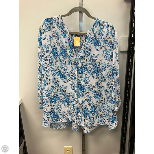 Top Long Sleeve By Not Your Daughters Jeans In Blue & White, Size: 2x