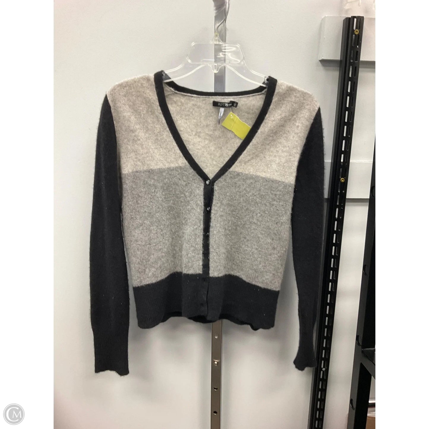 Sweater Cardigan Cashmere By Apt 9 In Black & Grey, Size: L