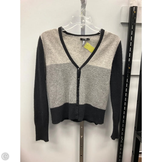 Sweater Cardigan Cashmere By Apt 9 In Black & Grey, Size: L