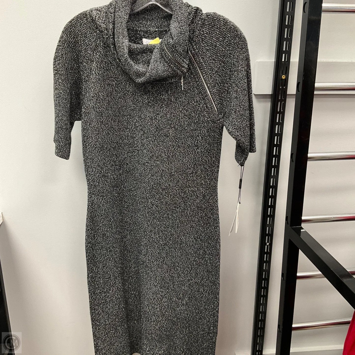 Dress Sweater By Calvin Klein In Black & Silver, Size: S