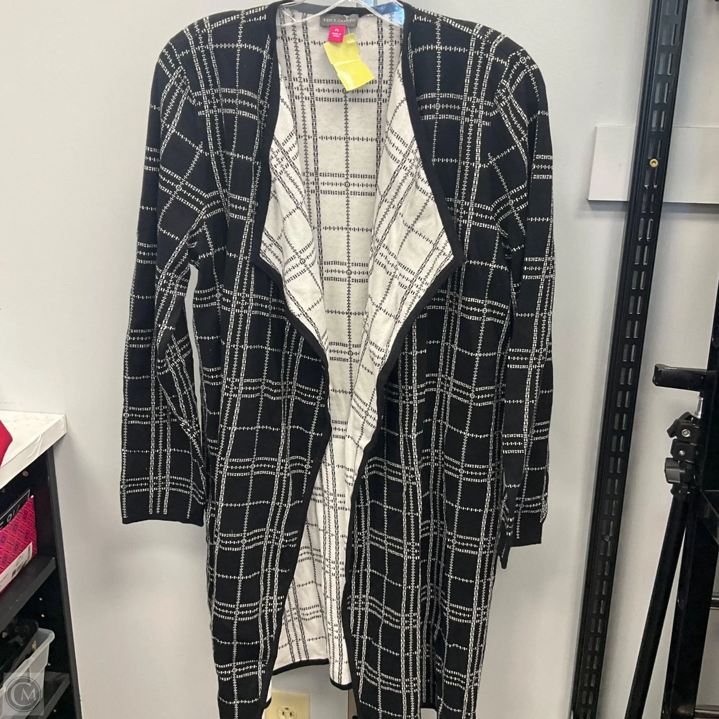 Sweater Cardigan By Vince Camuto In Black & White, Size: Lp