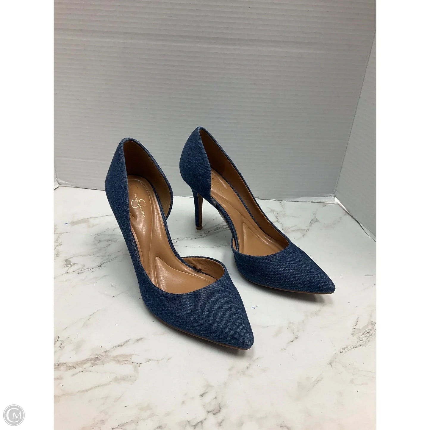 Shoes Heels Stiletto By Jessica Simpson In Blue Denim, Size: 9
