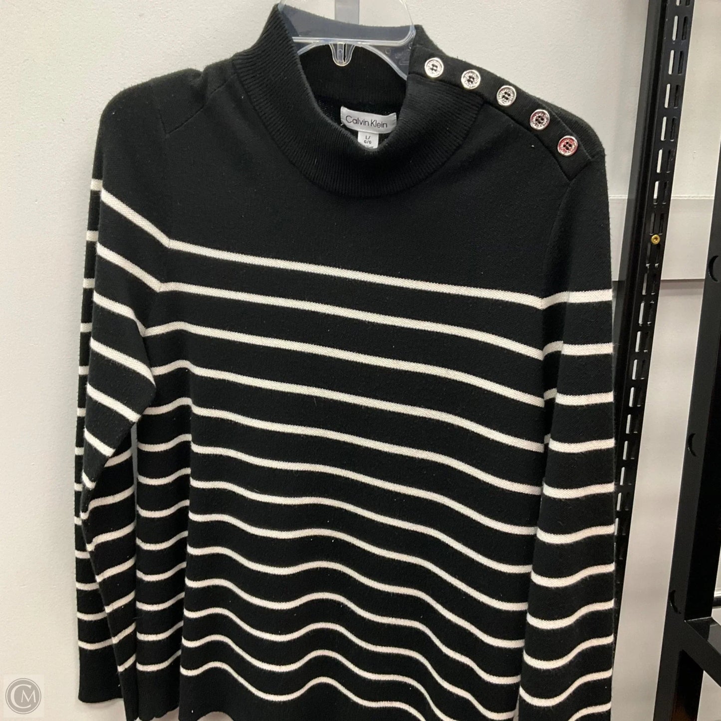 Sweater By Calvin Klein In Striped Pattern, Size: L