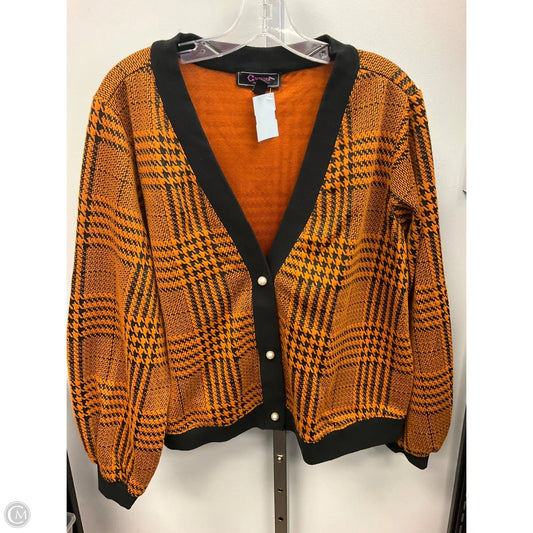 Sweater Cardigan By C Wonder In Black & Orange, Size: 1x