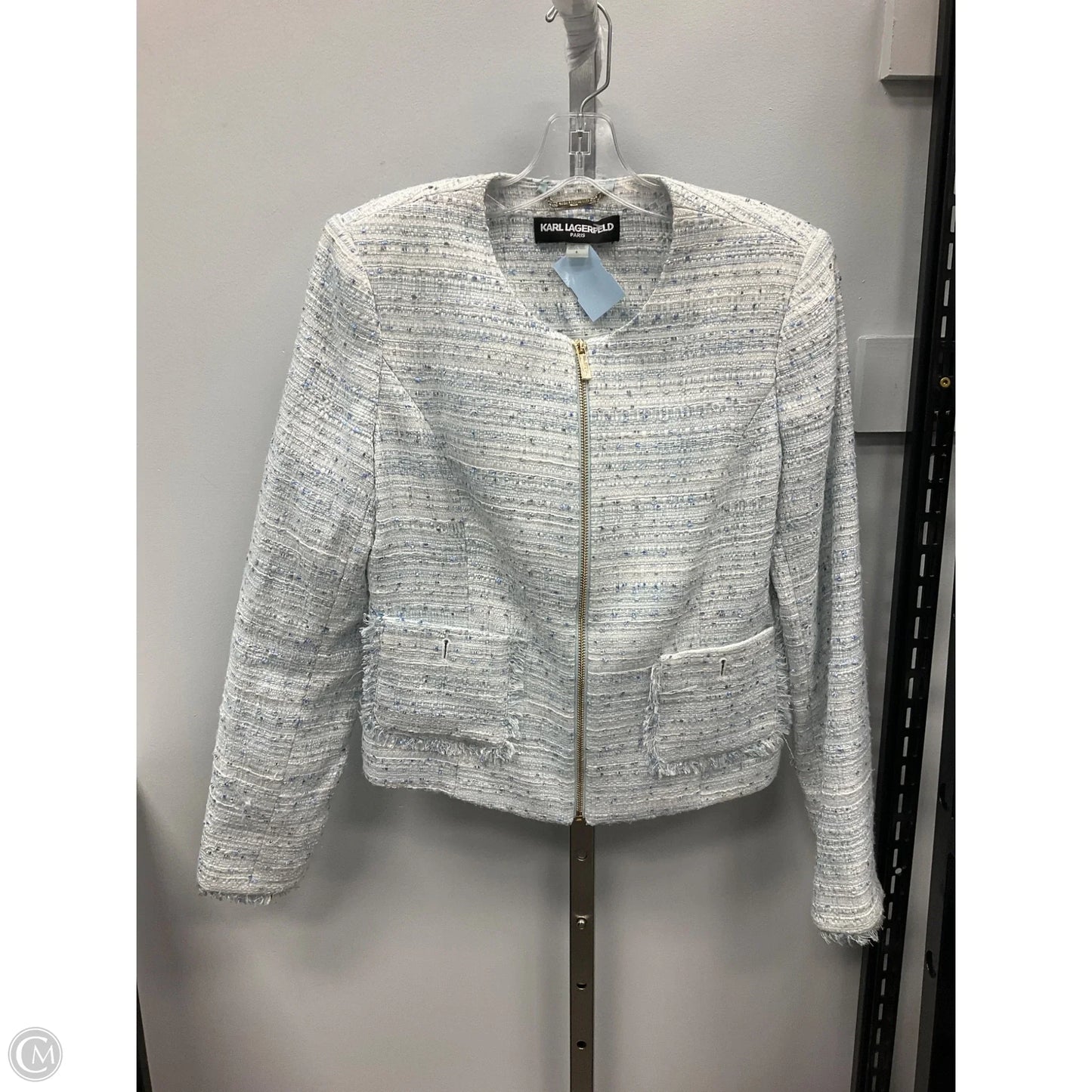 Blazer Designer By Karl Lagerfeld In Blue & White, Size: 6