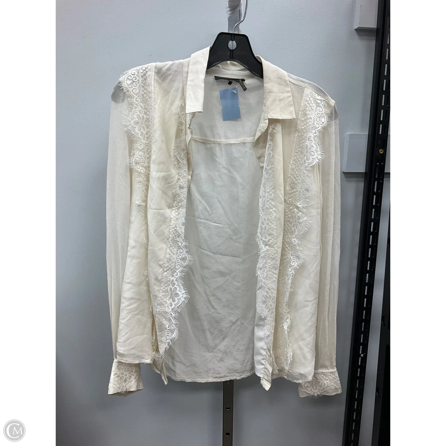Blouse Long Sleeve By Donna Karan In Cream, Size: Xs