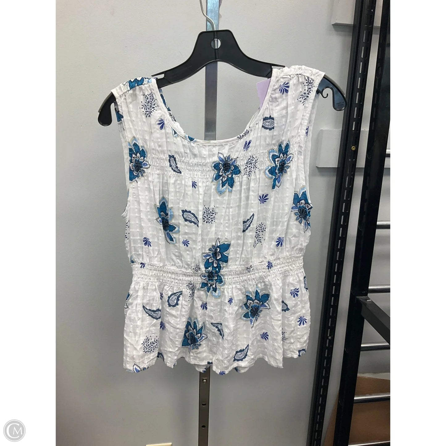 Top Sleeveless By Loft In Blue & White, Size: M