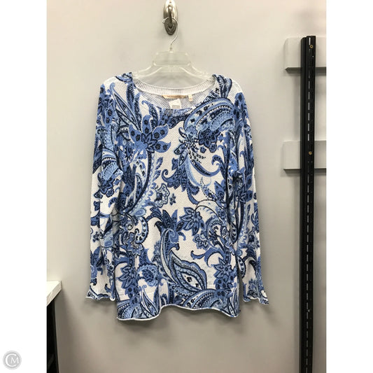 Top Long Sleeve By Soft Surroundings In Blue & White, Size: L