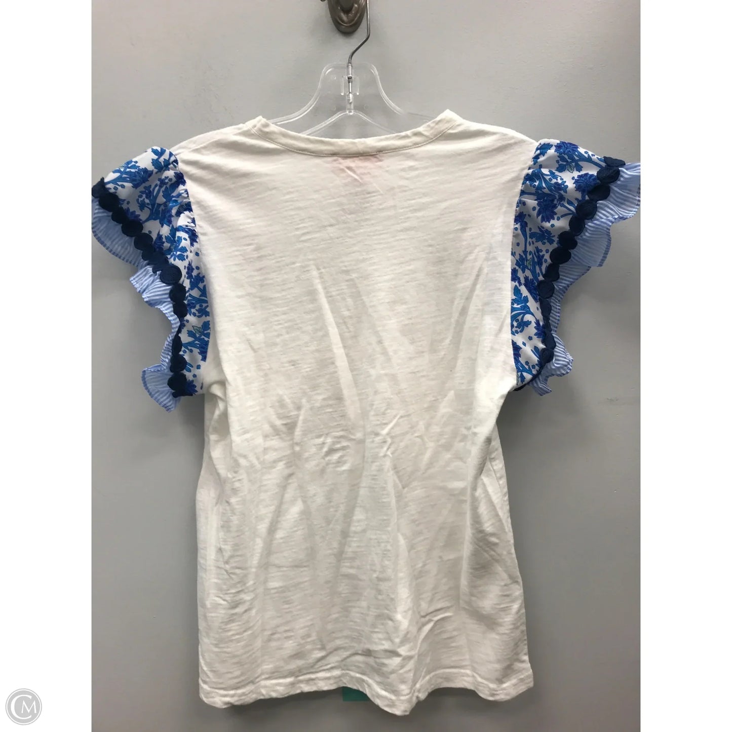 Top Short Sleeve By Thml In Blue & Cream, Size: S