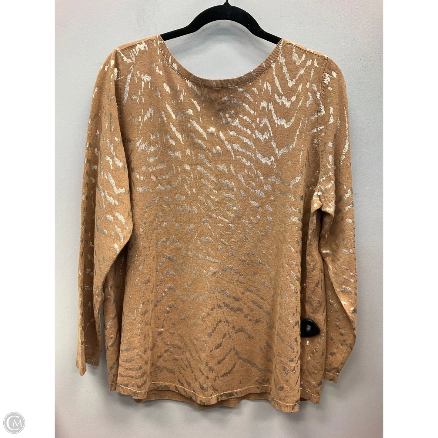 Top Long Sleeve By Chicos In Silver & Tan, Size: Xl