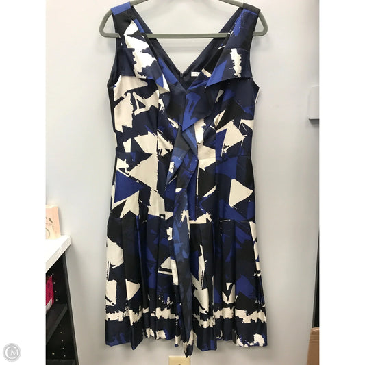 Dress Luxury Designer By Oscar De La Renta In Blue & Cream, Size: 10