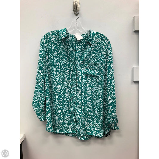 Top Long Sleeve By Clothes Mentor In Green & White, Size: L