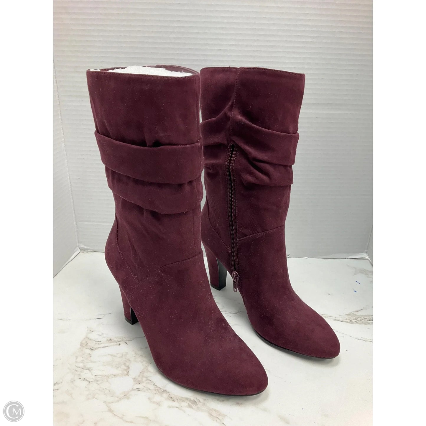 Boots Mid-calf Heels By Nine West In Maroon, Size: 6.5