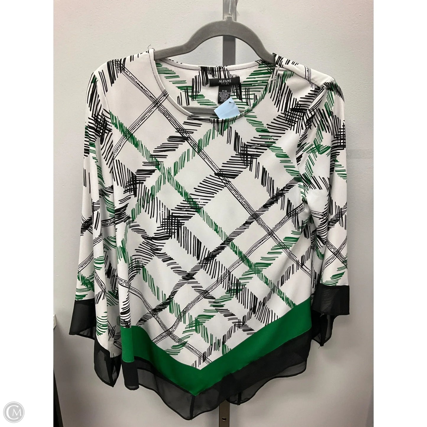 Top 3/4 Sleeve By Alfani In Black & Green, Size: Mp