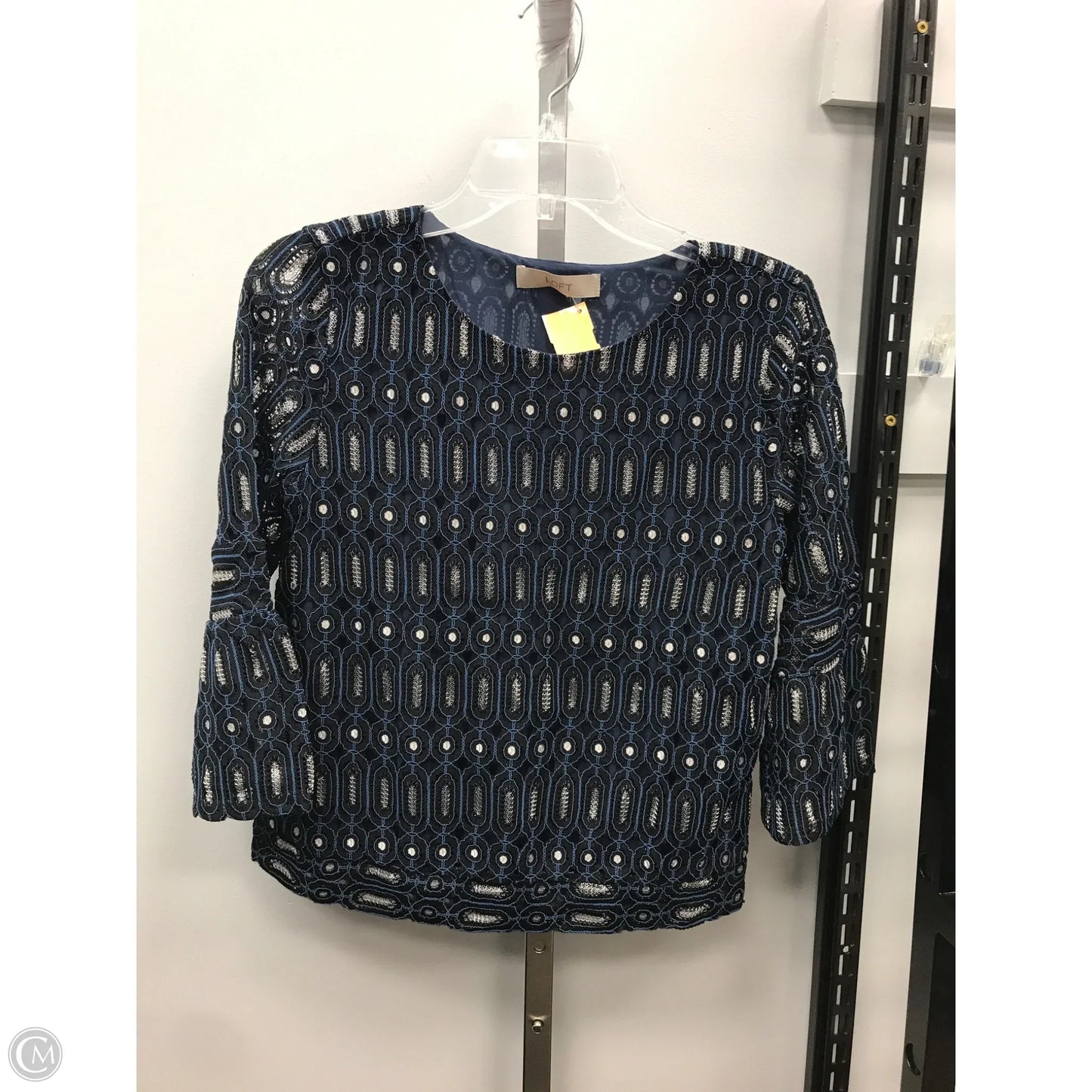 Top 3/4 Sleeve By Loft In Black & Blue, Size: Xs