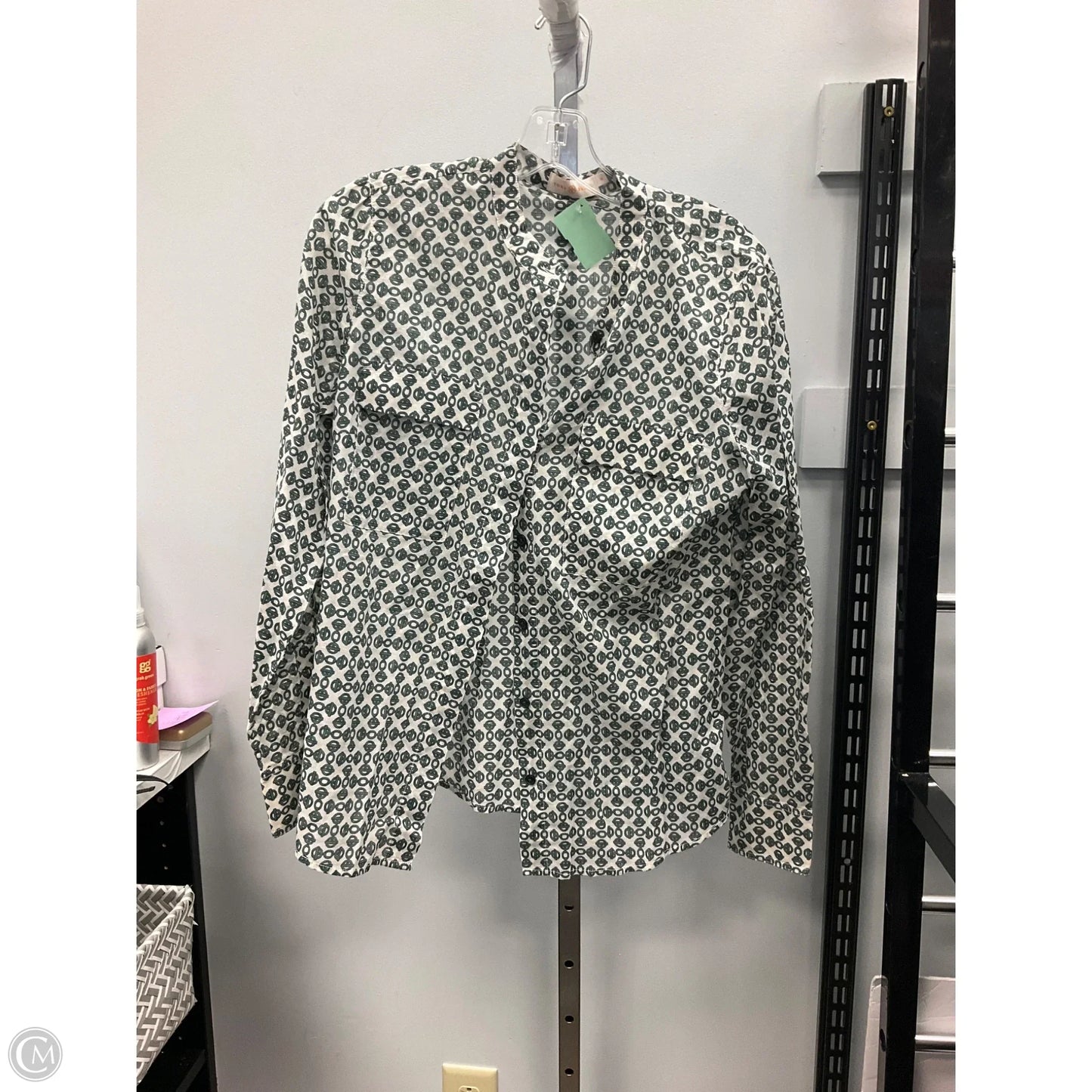 Top Long Sleeve Designer By Tory Burch In Green & White, Size: 10