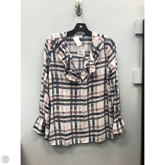 Top Long Sleeve By Loft In Plaid Pattern, Size: S