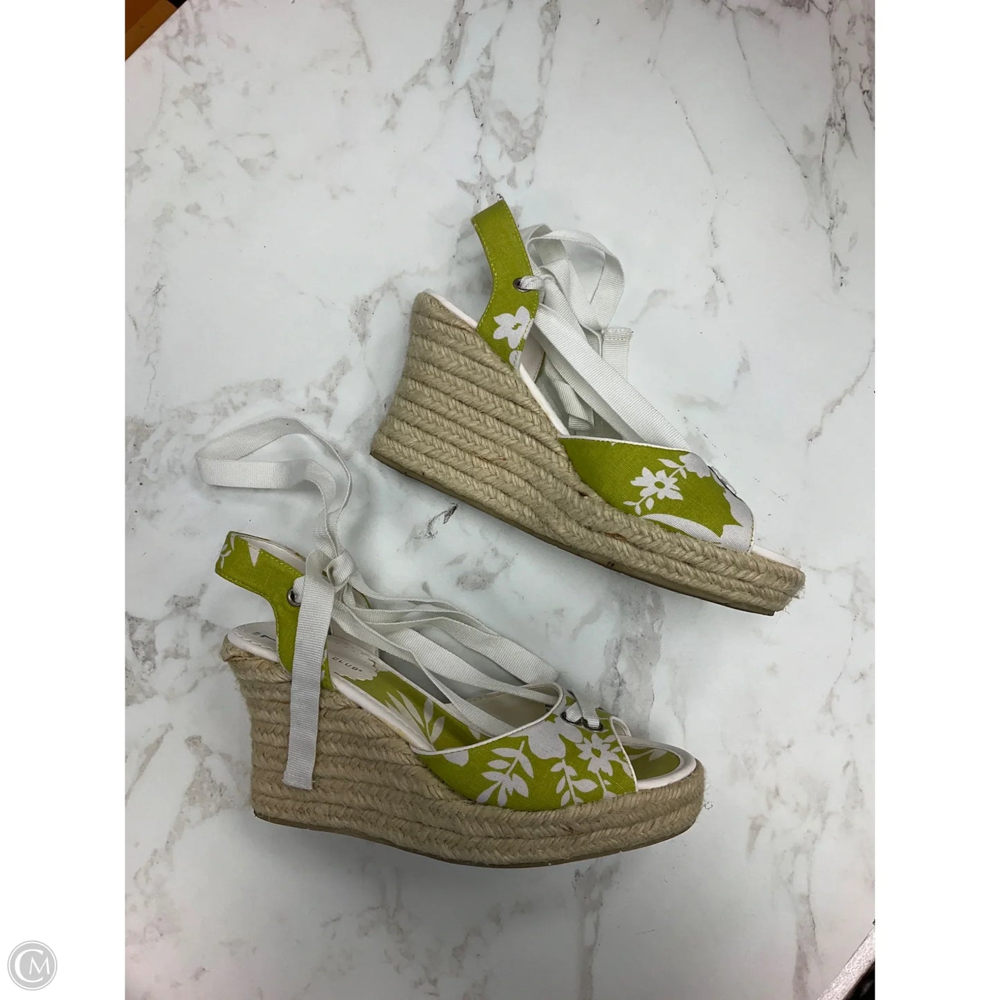 Sandals Heels Wedge By Montego Bay In Green & White, Size: 7