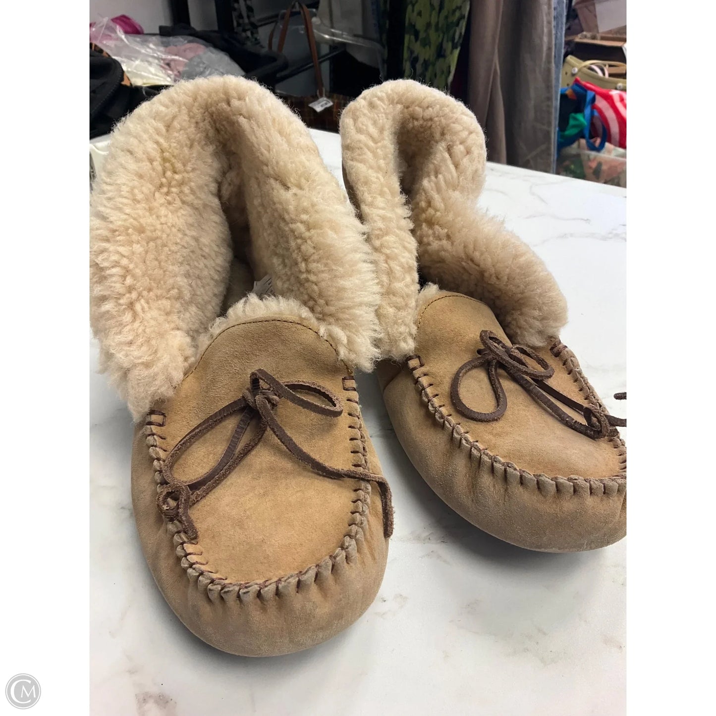 Slippers Designer By Ugg In Tan, Size: 9