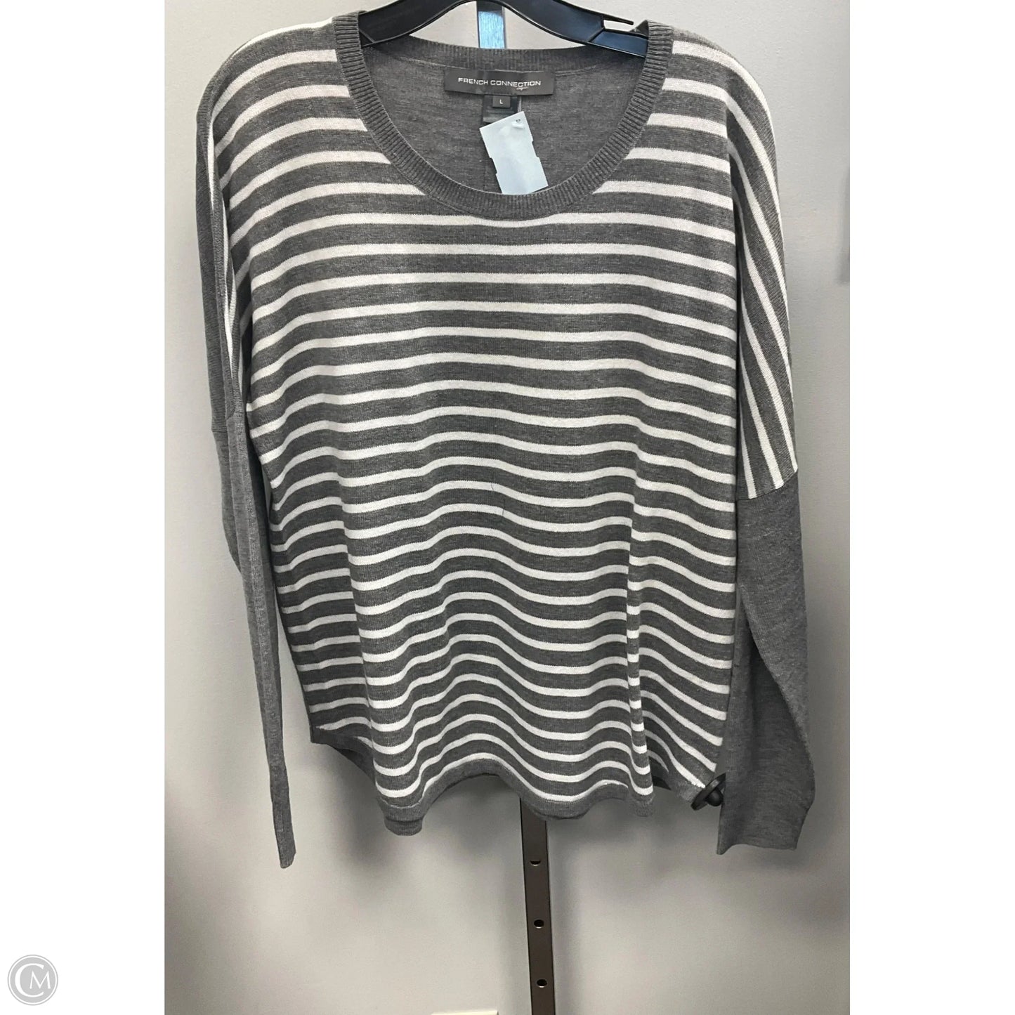 Sweater By French Connection In Grey & White, Size: L