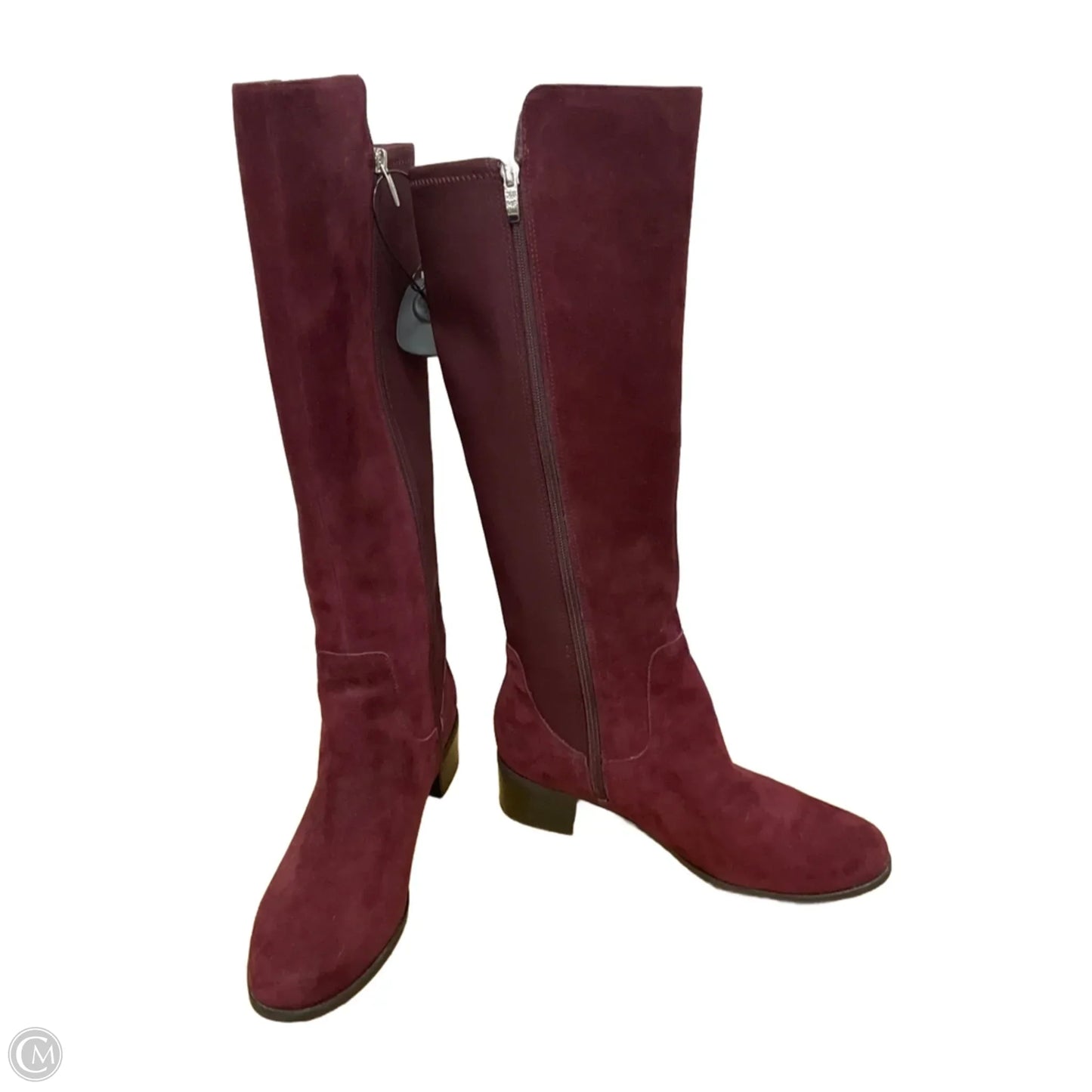 Boots Knee Heels By Marc Fisher In Maroon, Size: 8.5