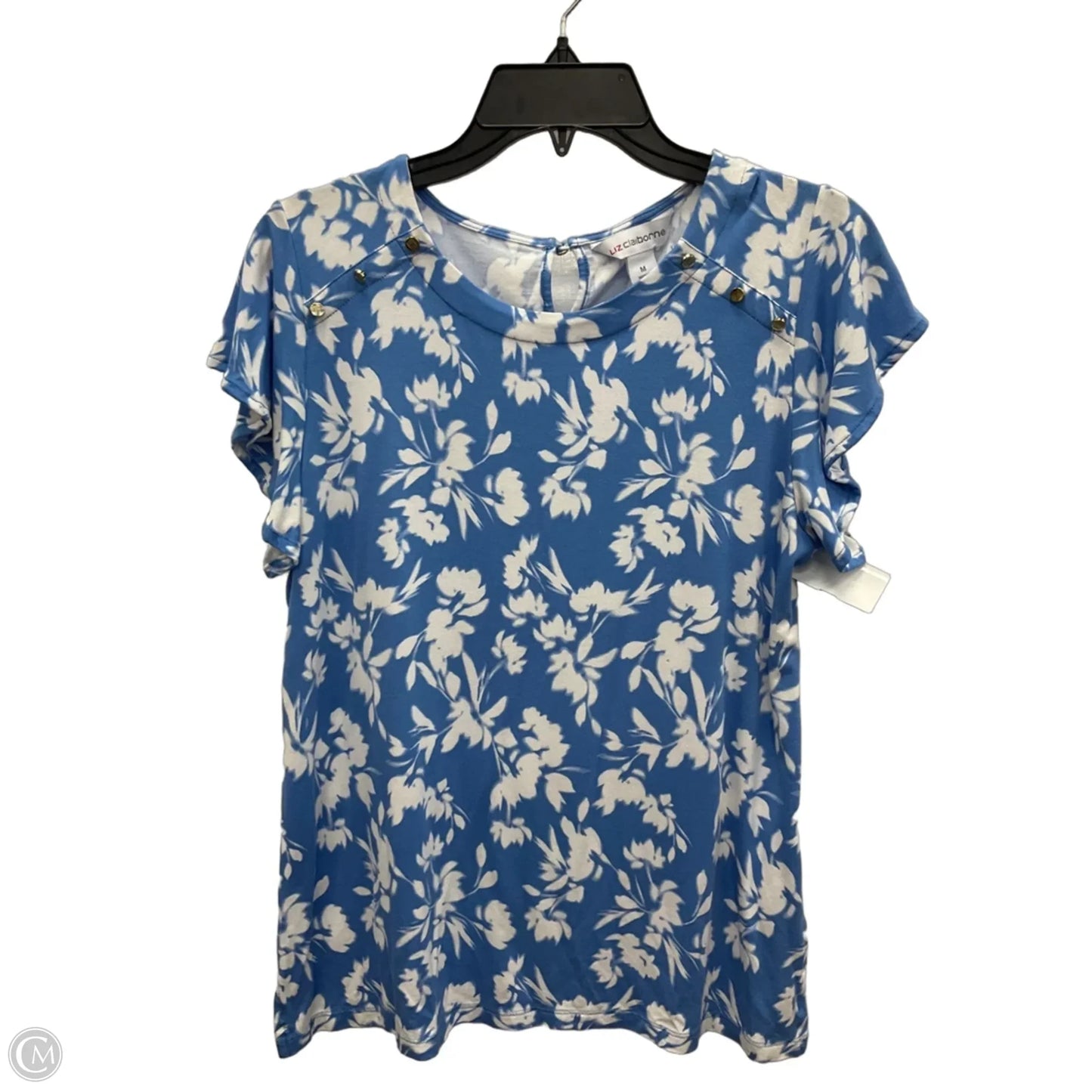 Top Short Sleeve By Liz Claiborne In Blue & White, Size: M