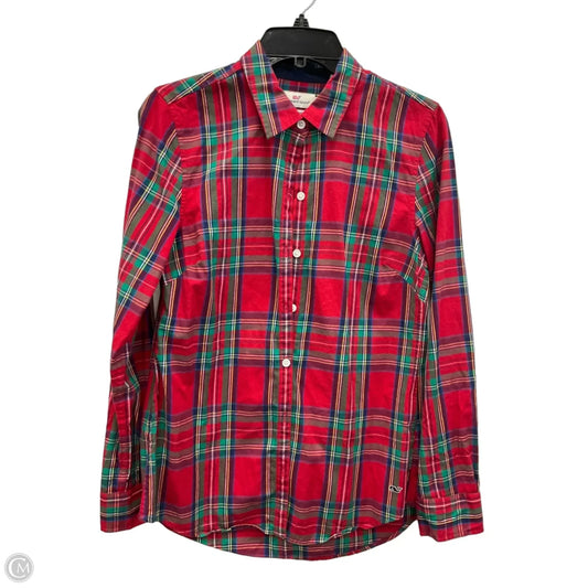 Blouse Long Sleeve By Vineyard Vines In Plaid Pattern, Size: M