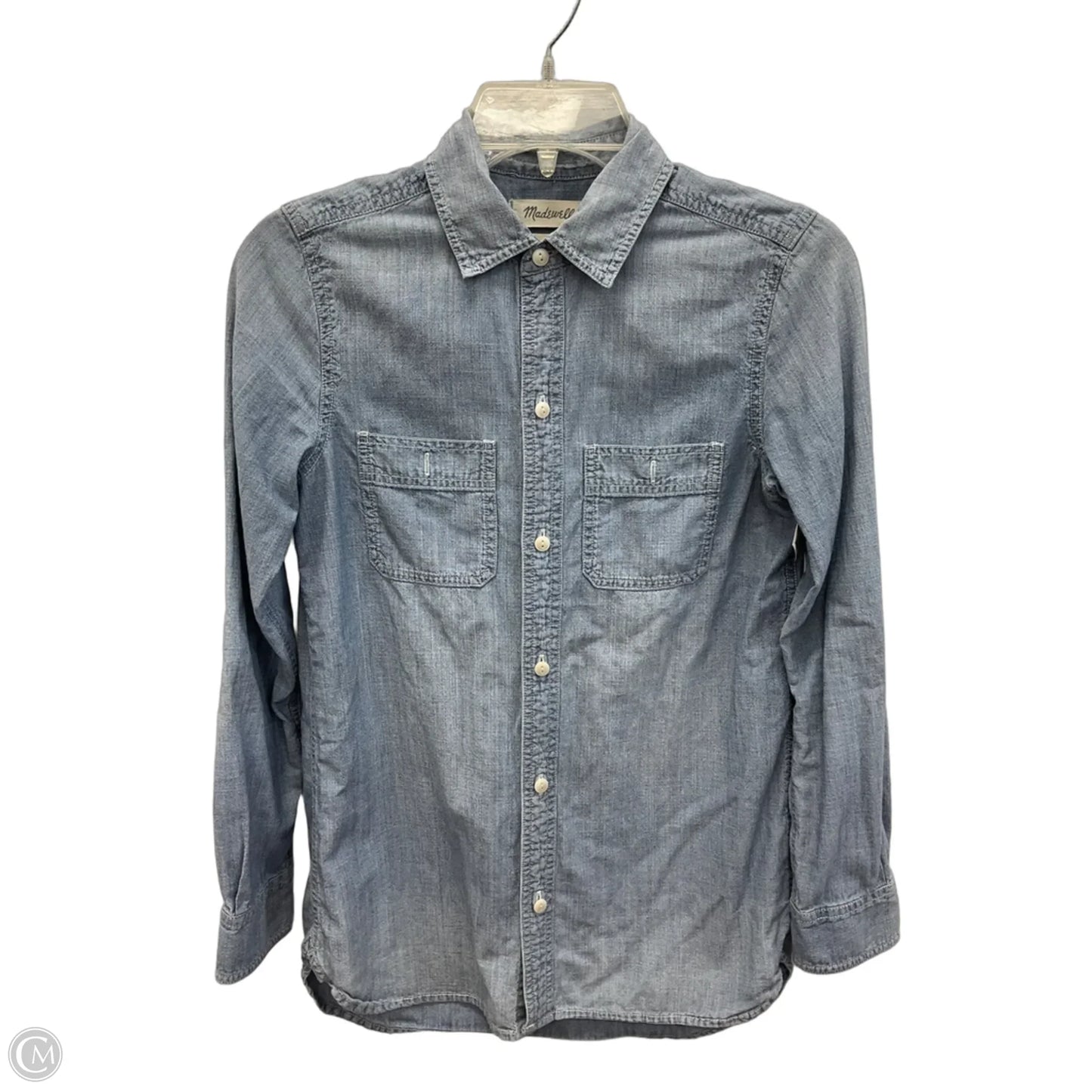 Blouse Long Sleeve By Madewell In Blue Denim, Size: Xxs