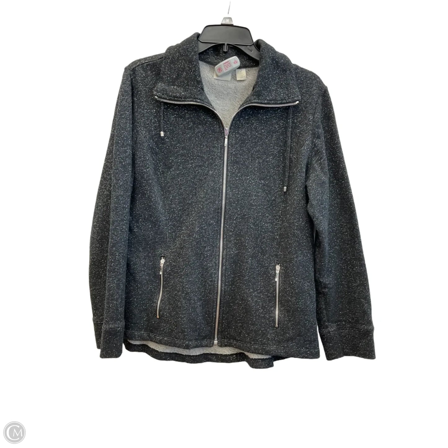 Athletic Top Long Sleeve Collar By Zenergy By Chicos In Grey, Size: L