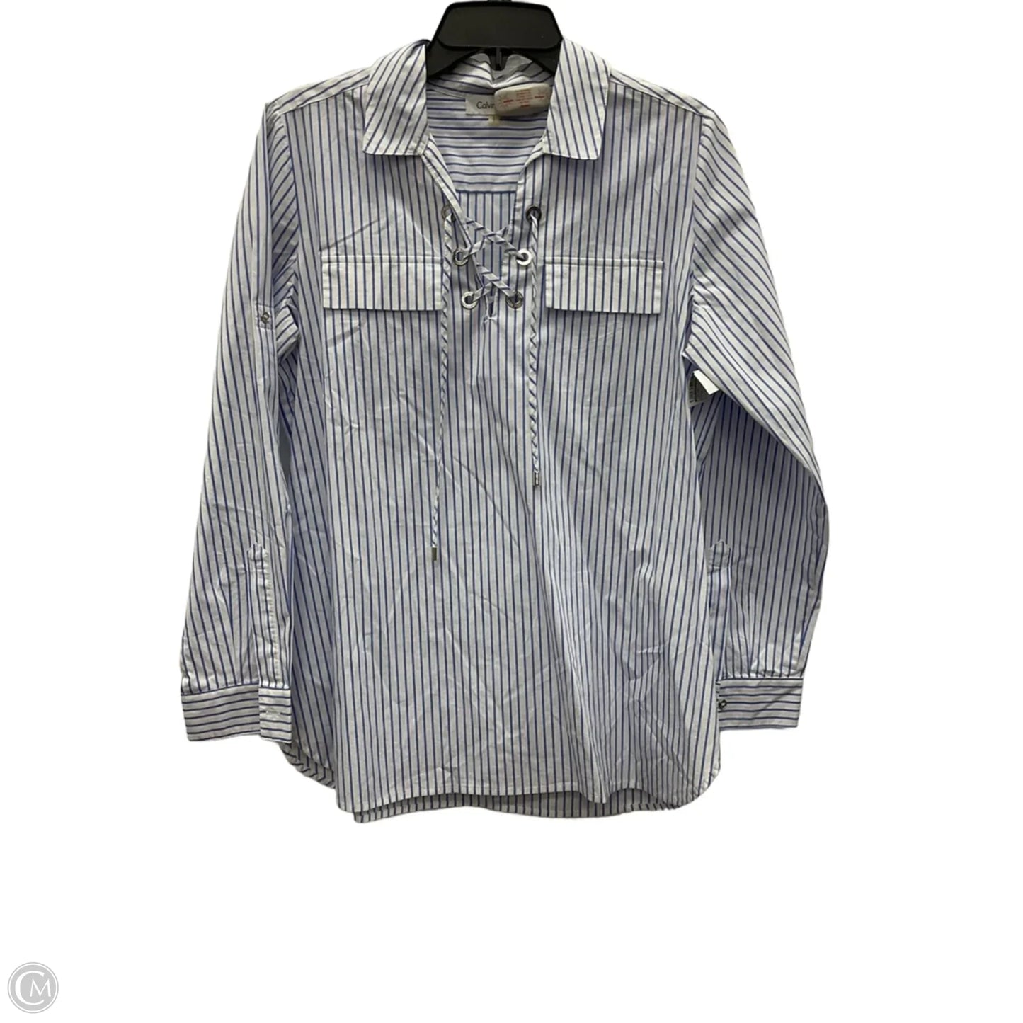 Top Long Sleeve By Calvin Klein In Striped Pattern, Size: M