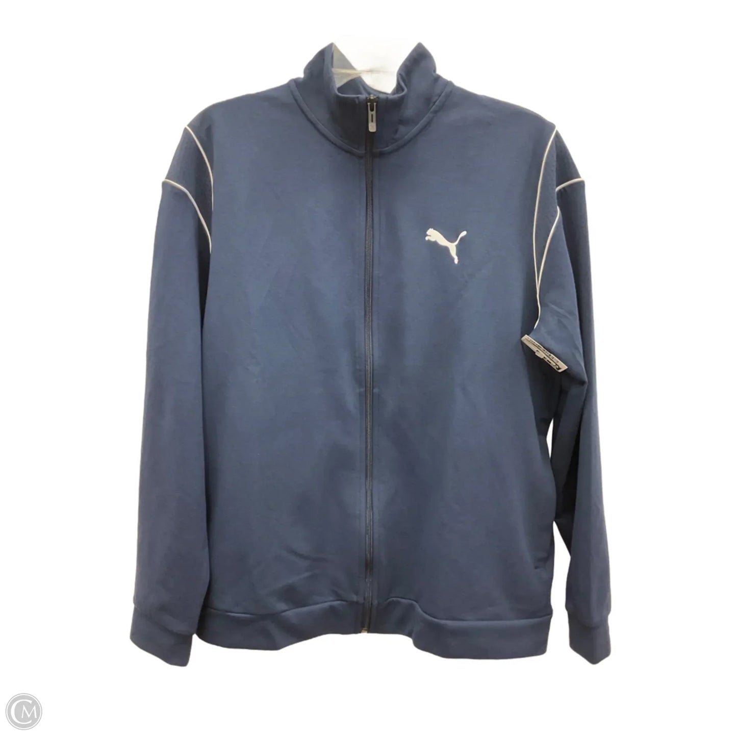 Athletic Top Long Sleeve Collar By Puma In Navy, Size: L