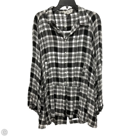 Blouse Long Sleeve By Simply Noelle In Plaid Pattern, Size: Xl