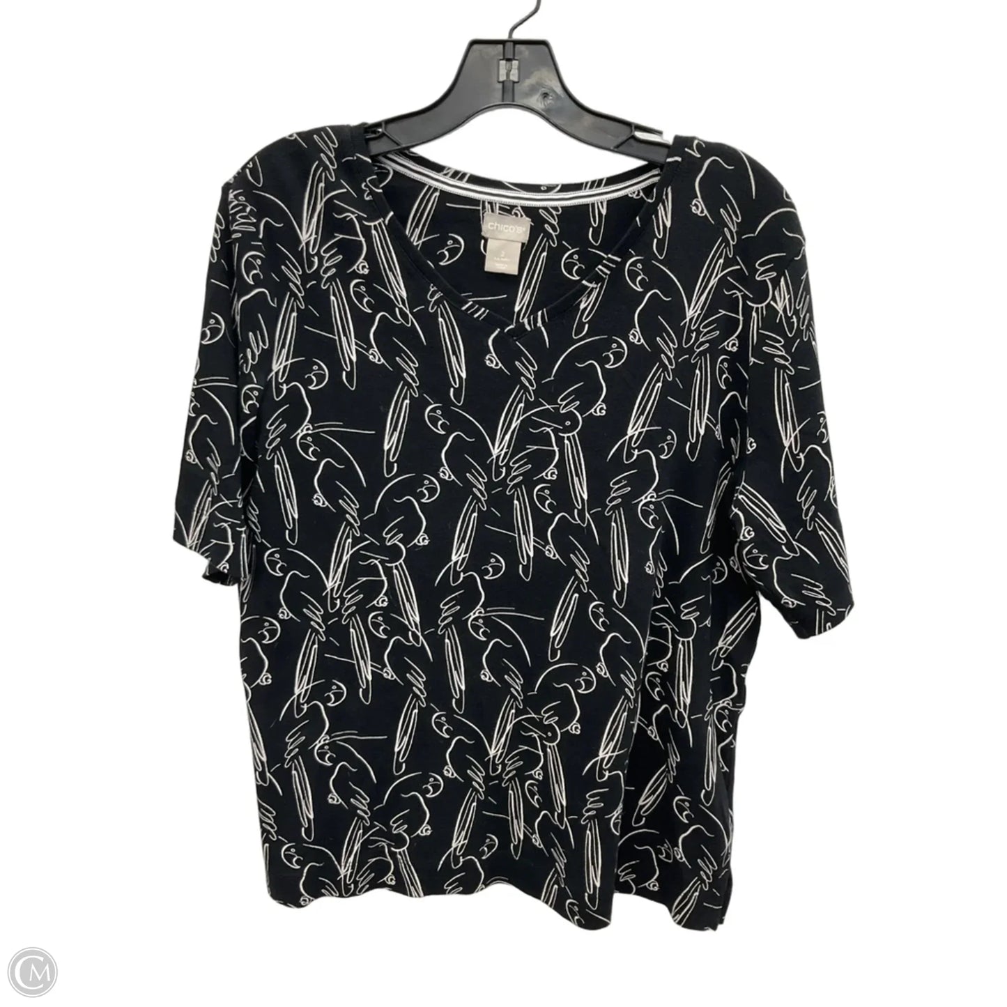 Top Short Sleeve By Chicos In Black & White, Size: L