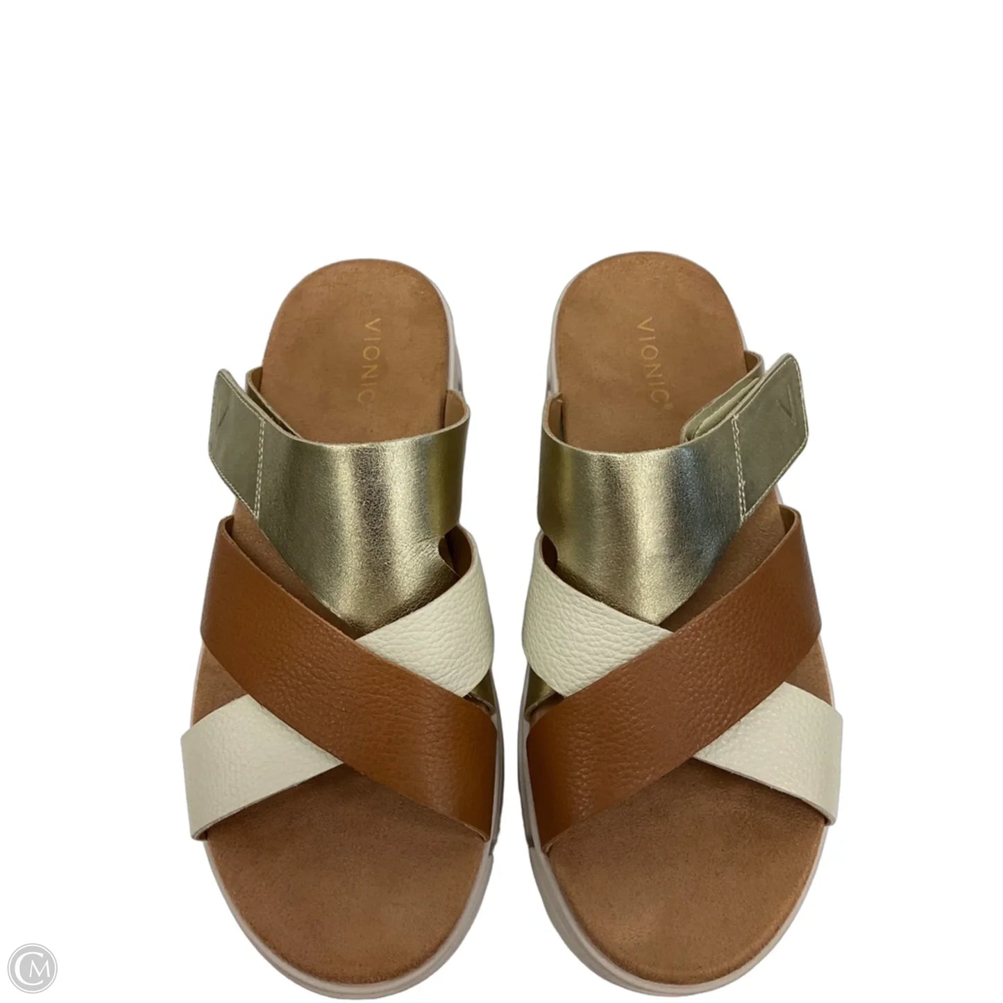 Sandals Flats By Vionic In Brown & Cream, Size: 11