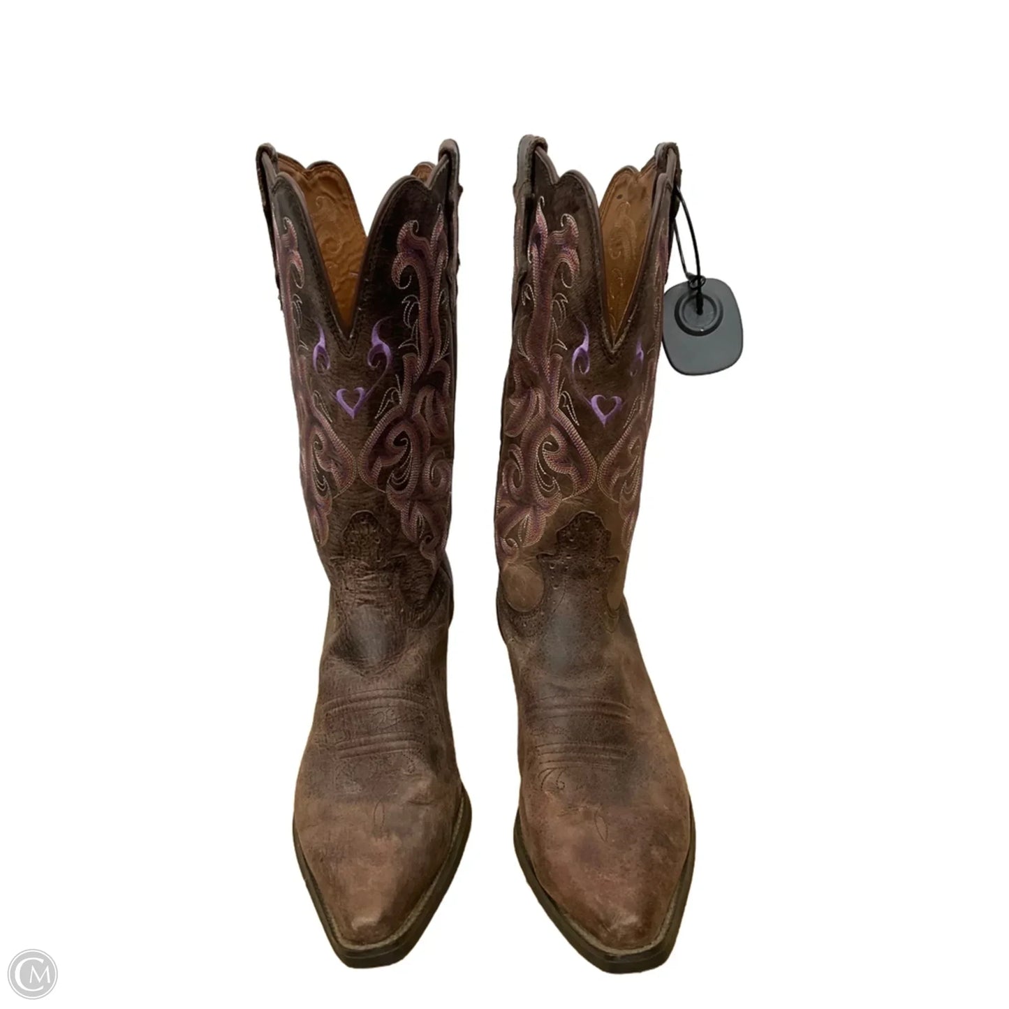 Boots Leather By Justin In Brown & Purple, Size: 10