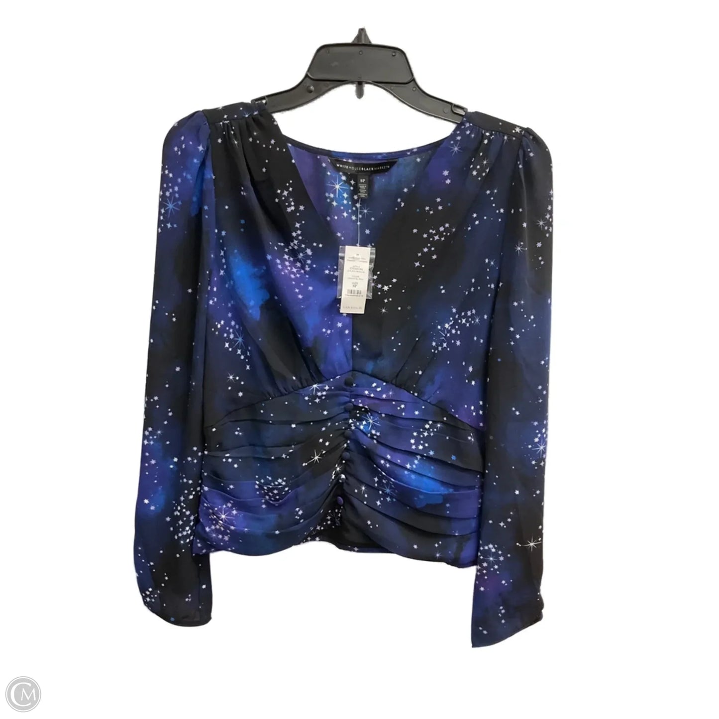 Top Long Sleeve By White House Black Market In Black & Blue, Size: Mp