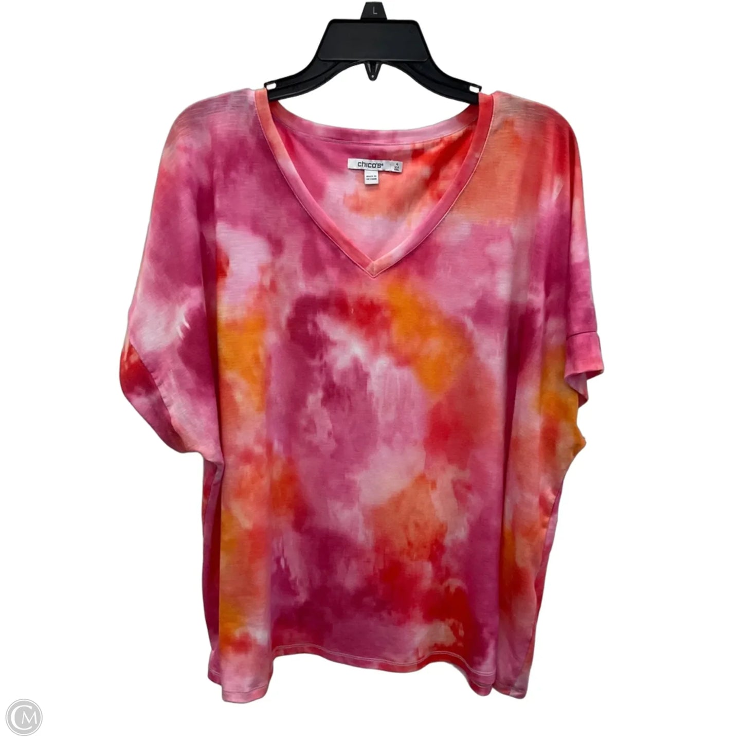 Top Short Sleeve By Chicos In Tie Dye Print, Size: Xxl