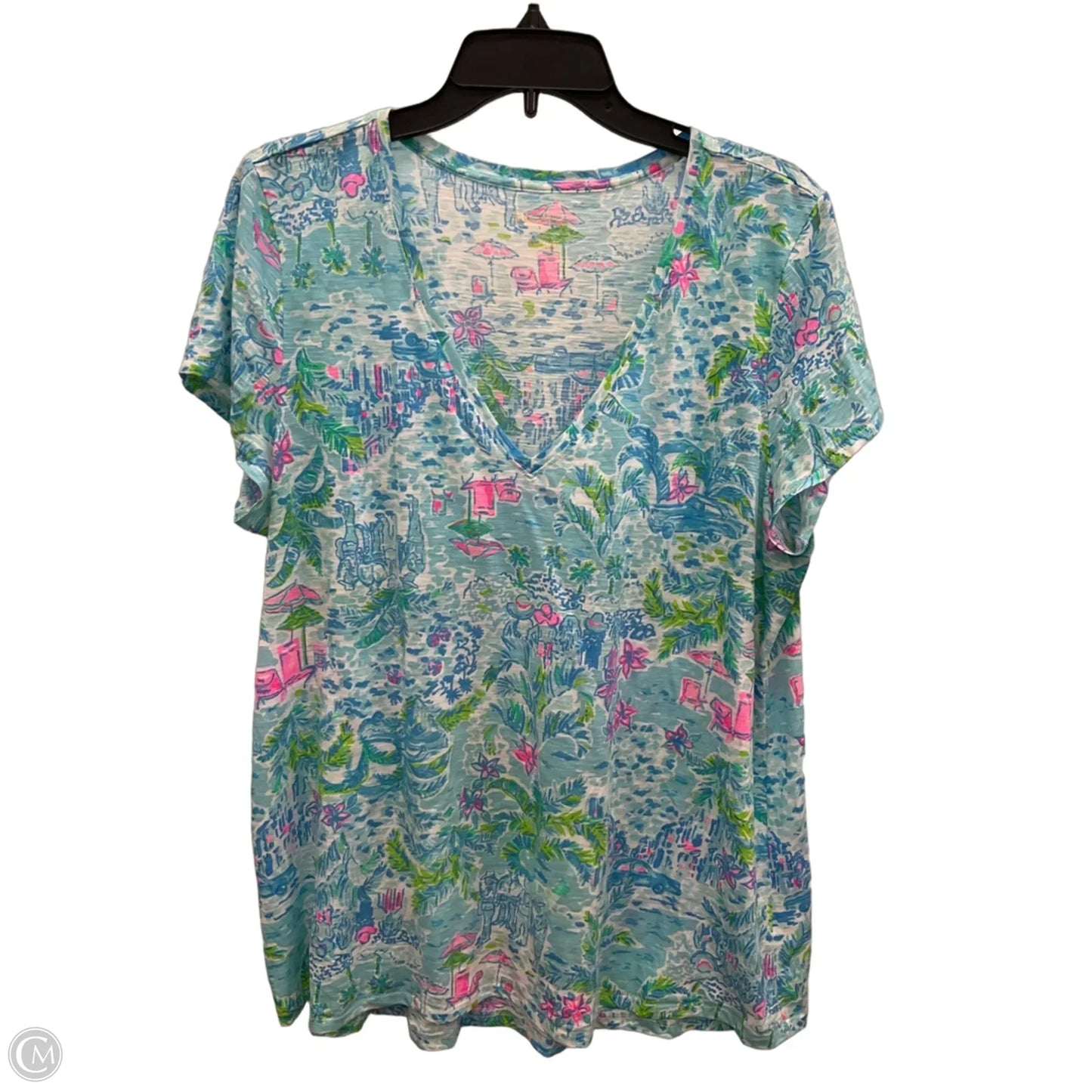 Top Short Sleeve Designer By Lilly Pulitzer In Blue, Size: Xl
