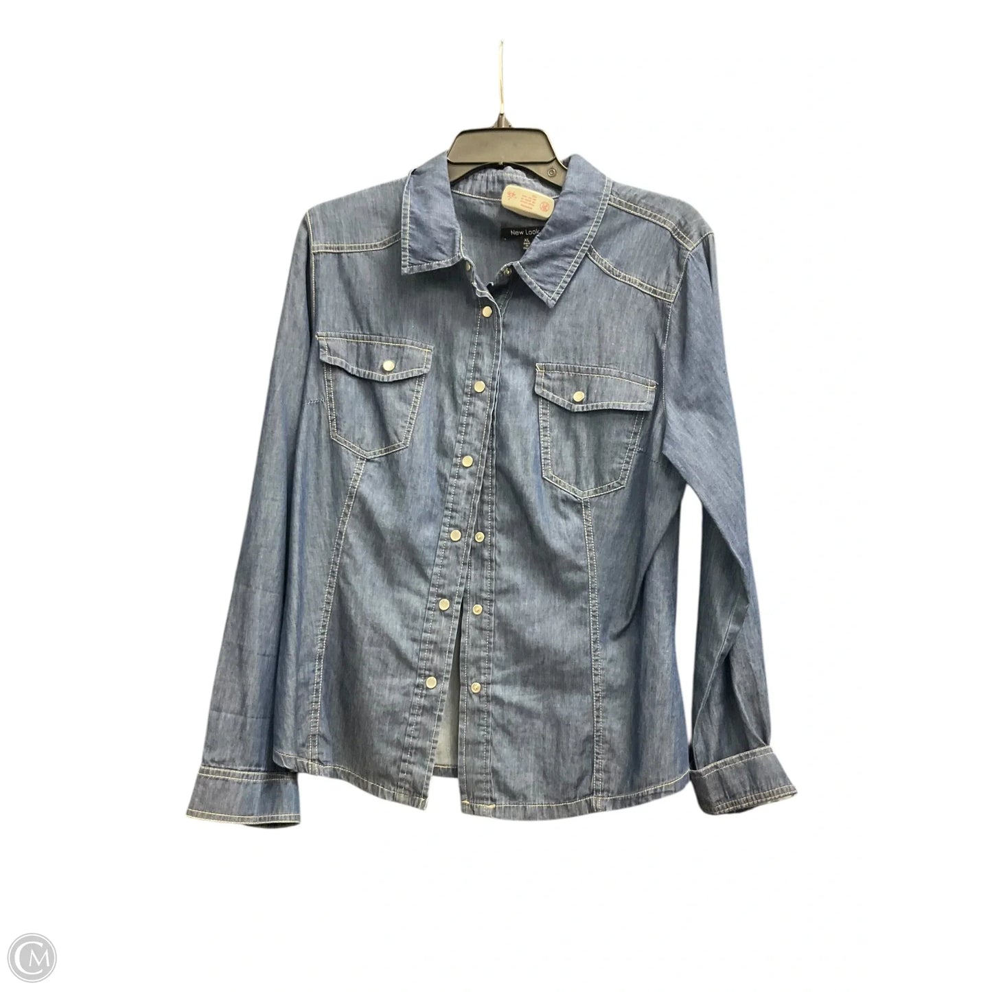 Blouse Long Sleeve By New Look In Blue Denim, Size: Xl