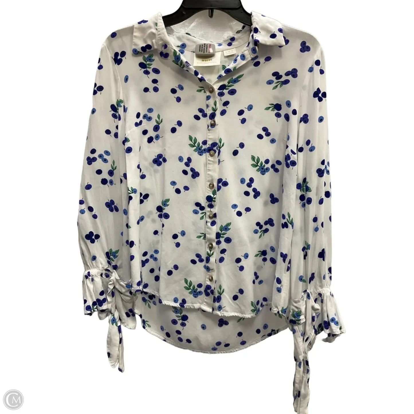 Blouse Long Sleeve By Maeve In Blue & White, Size: L