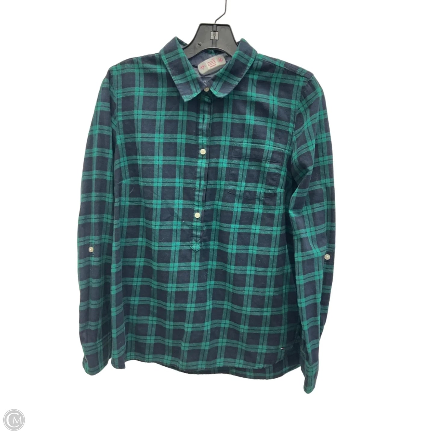 Blouse Long Sleeve By Tommy Hilfiger In Plaid Pattern, Size: M