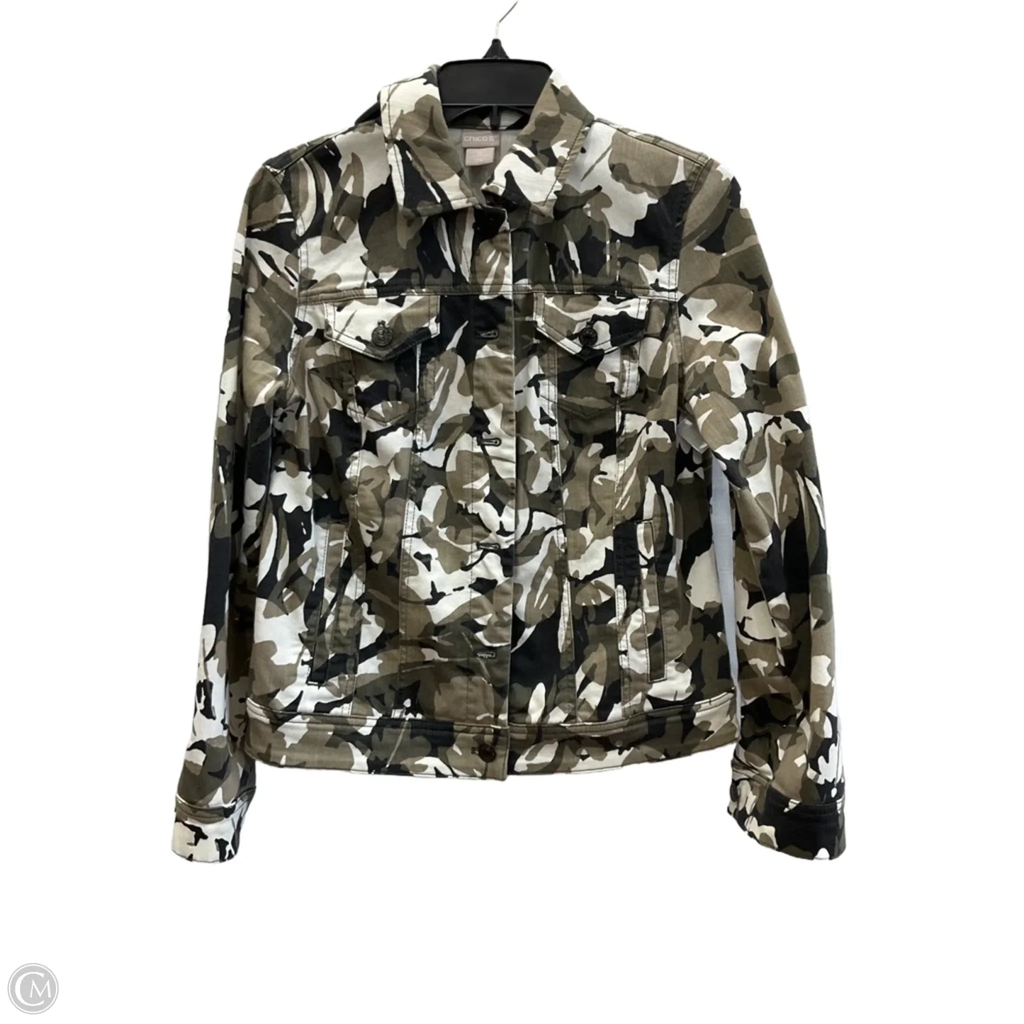 Jacket Denim By Chicos In Camouflage Print, Size: S