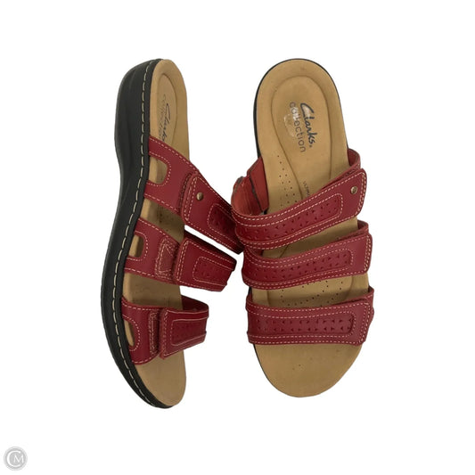 Sandals Flats By Clarks In Red & Tan, Size: 9