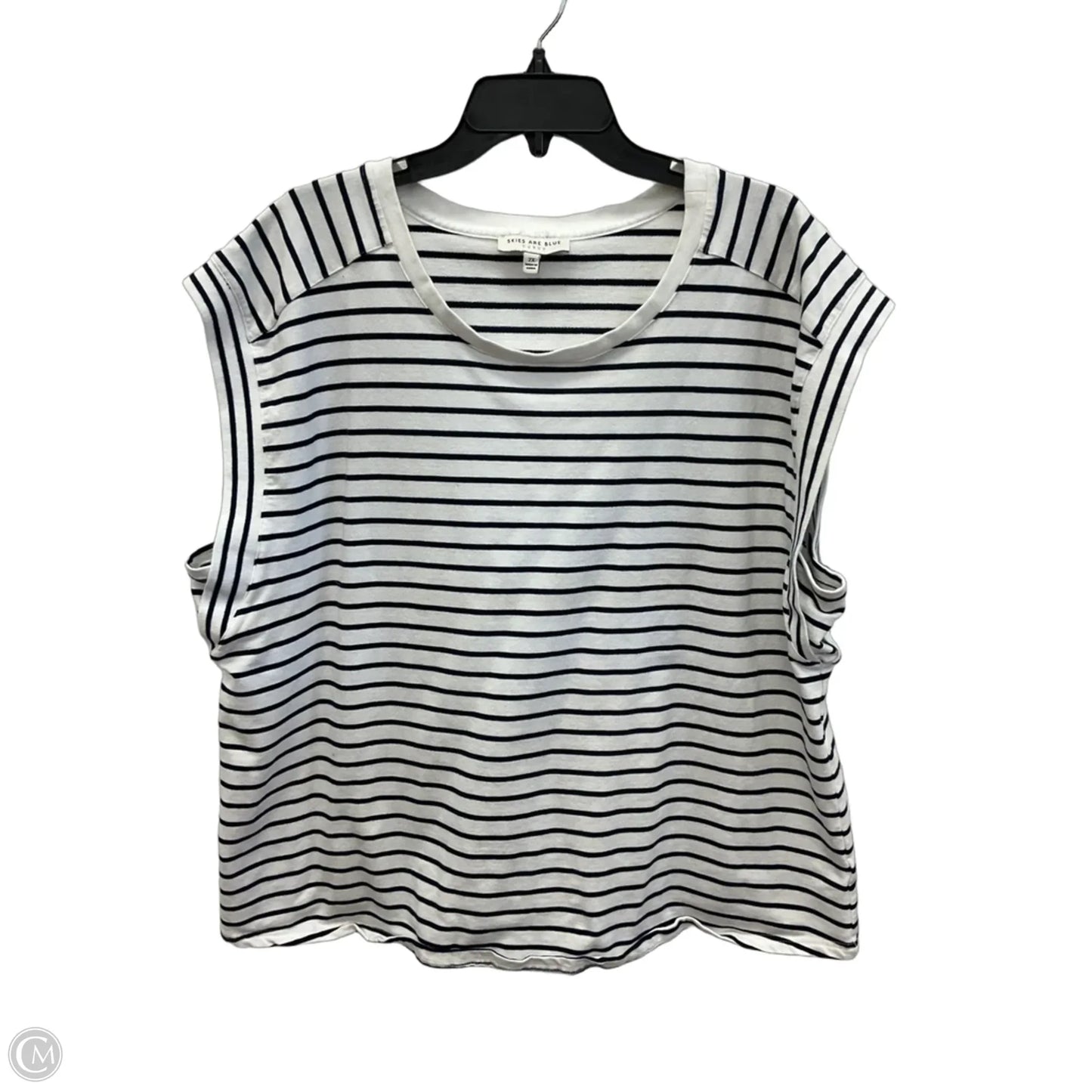 Top Short Sleeve By Skies Are Blue In Blue & White, Size: 2x